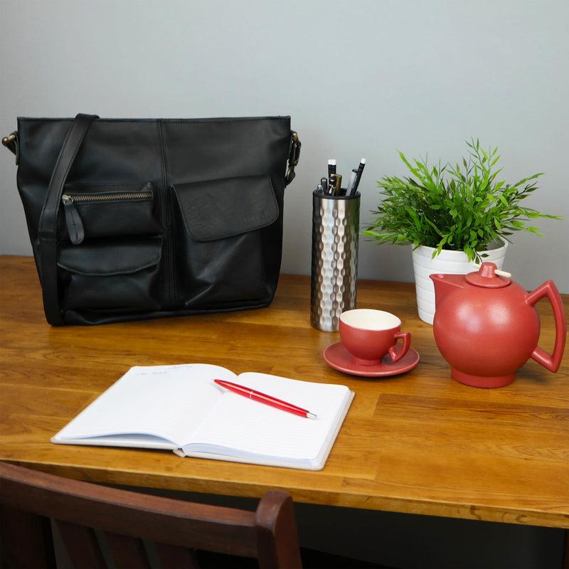 Leconi Schultertasche Umhängetasche Ledertasche Leder schwarz LE0039 Super Rabatt