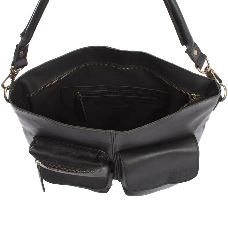 Leconi Schultertasche Umhängetasche Ledertasche Leder schwarz LE0039 Super Rabatt