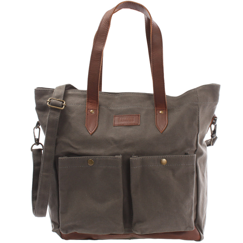 Leconi Shopper Beuteltasche Damentasche Canvas Leder grau LE0040