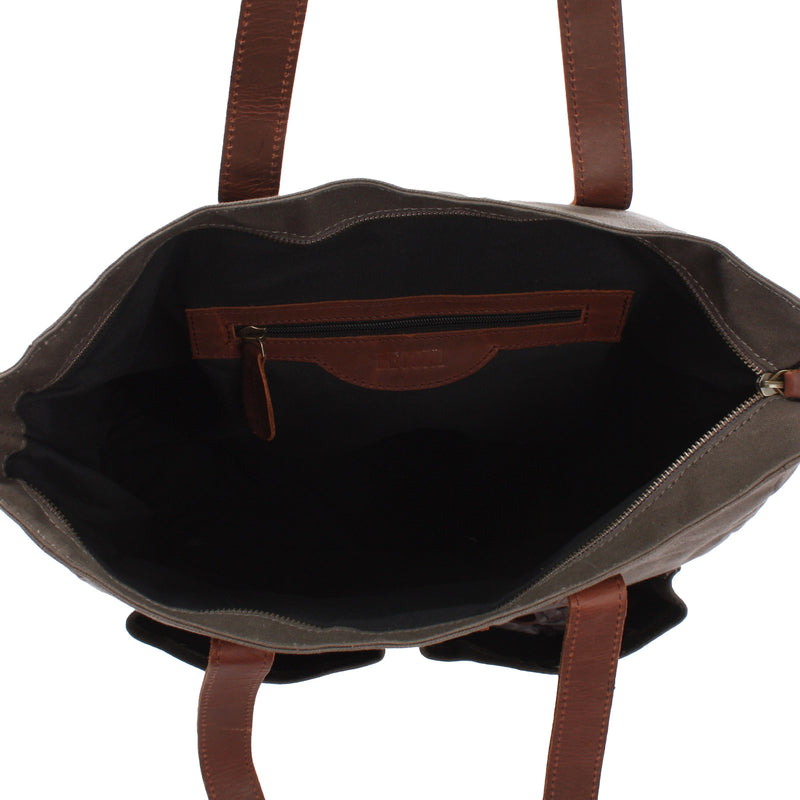 Leconi Shopper Beuteltasche Damentasche Canvas Leder grau LE0040 50% Rabatt mit kostenlosem Versand