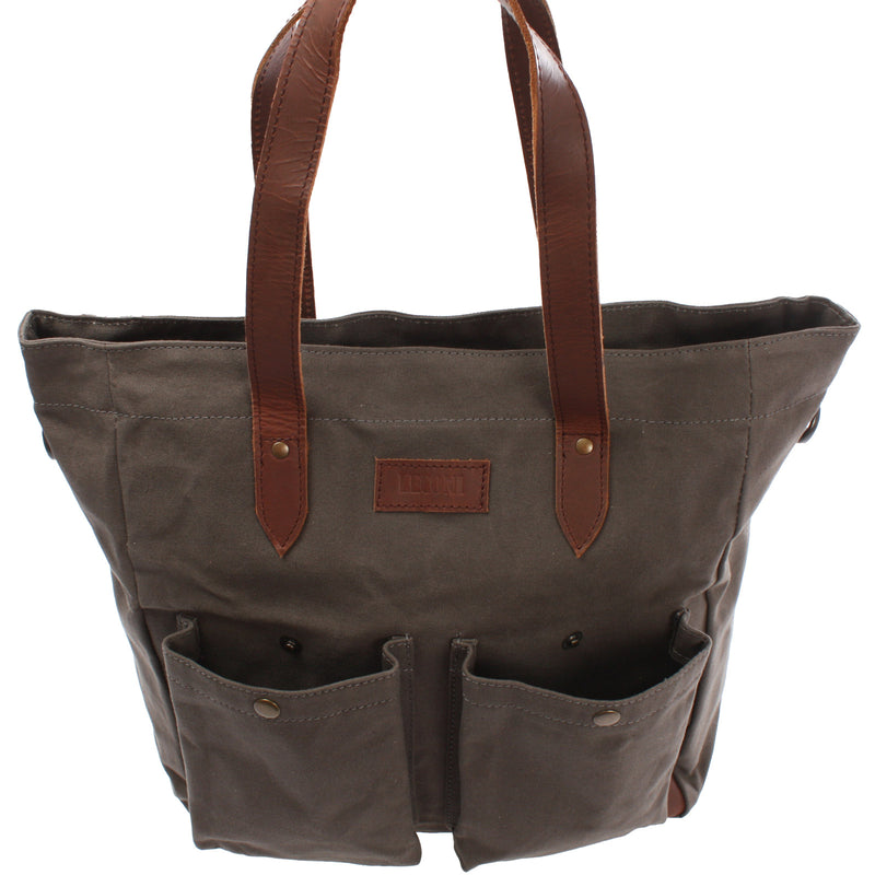 Leconi Shopper Beuteltasche Damentasche Canvas Leder grau LE0040 50% Rabatt mit kostenlosem Versand