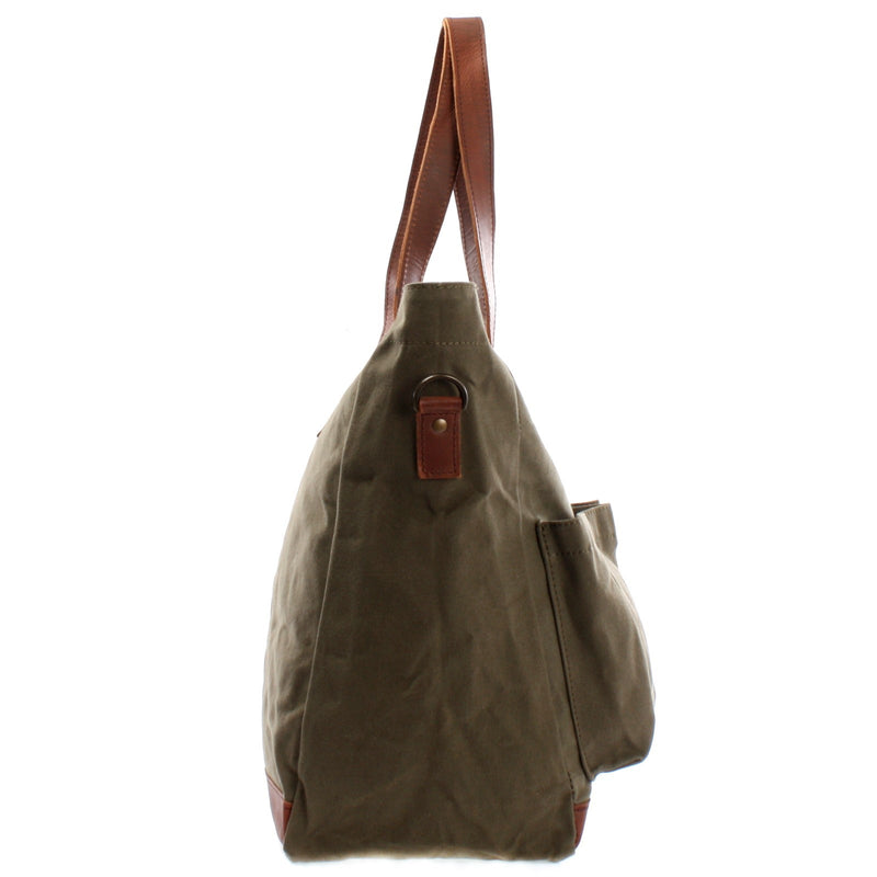 Leconi Shopper Beuteltasche Damentasche Canvas Leder grün LE0040 Clearance-Verkauf