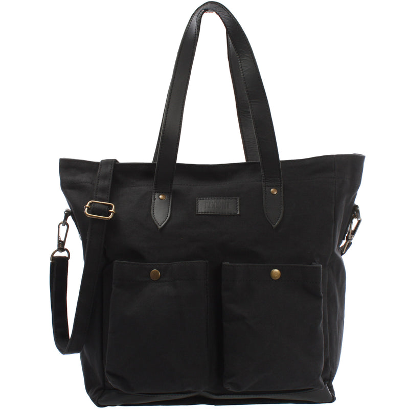 Leconi Shopper Beuteltasche Damentasche Canvas Leder schwarz LE0040
