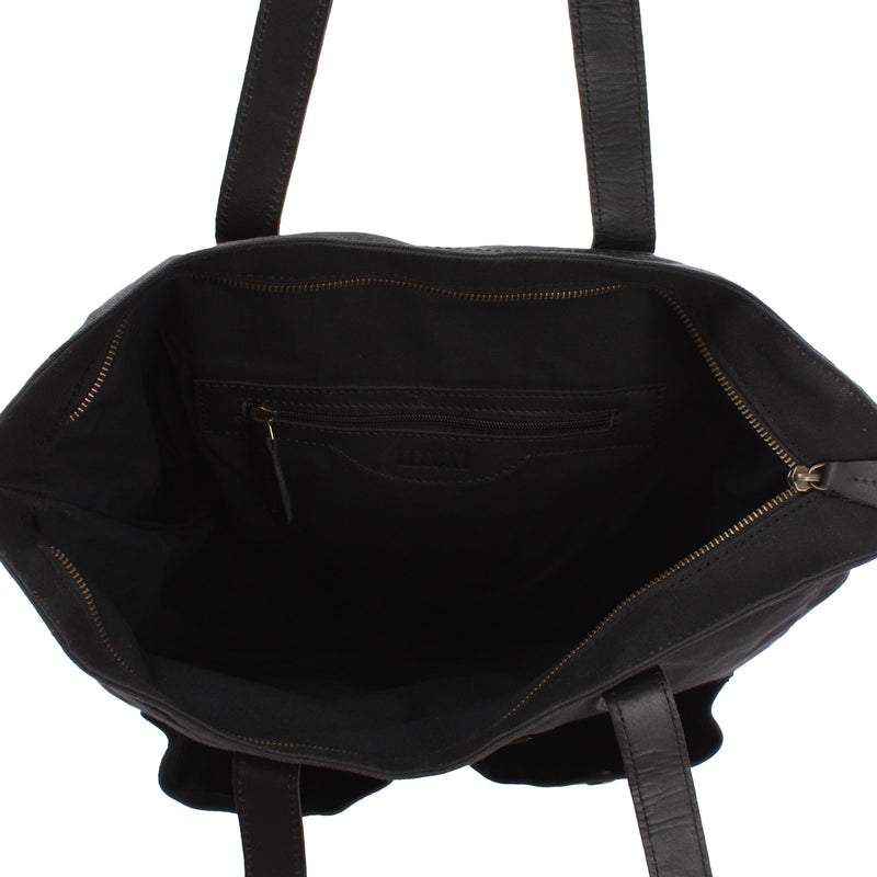 Leconi Shopper Beuteltasche Damentasche Canvas Leder schwarz LE0040 Kostenloser Versand international