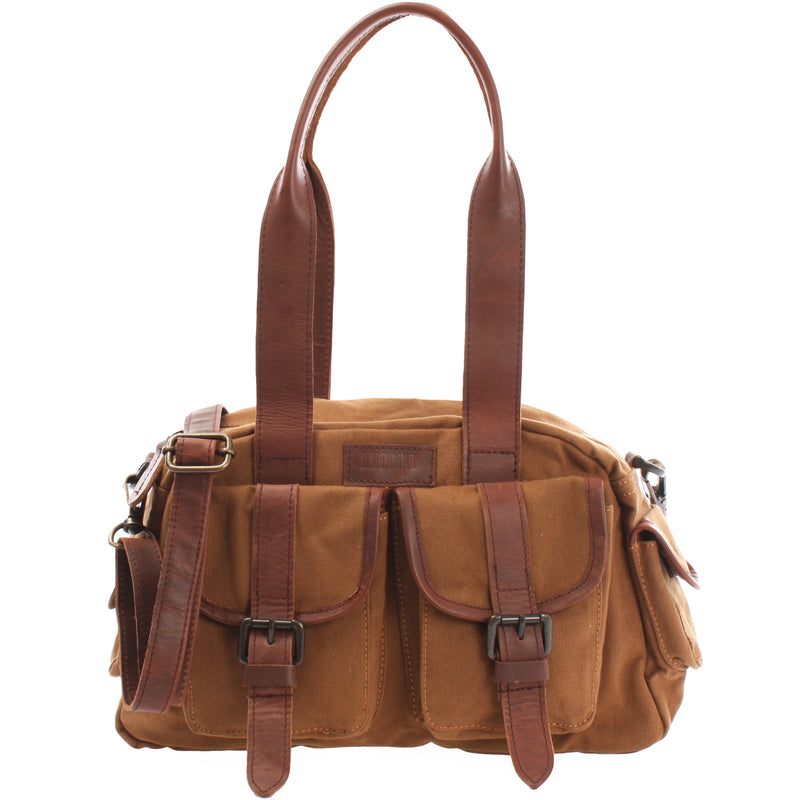 Leconi Henkeltasche Schultertasche Canvas Leder cognac LE0042