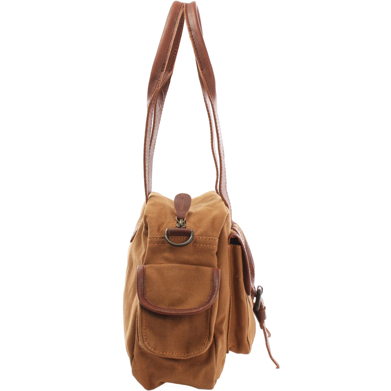 Leconi Henkeltasche Schultertasche Canvas Leder cognac LE0042 Fabrikladen