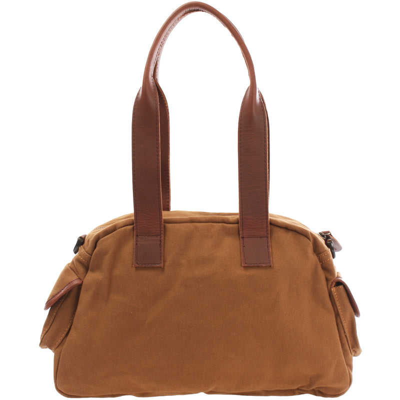 Leconi Henkeltasche Schultertasche Canvas Leder cognac LE0042 Fabrikladen