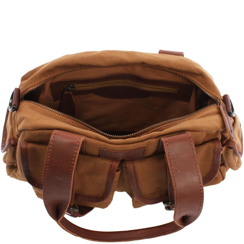 Leconi Henkeltasche Schultertasche Canvas Leder cognac LE0042 Fabrikladen