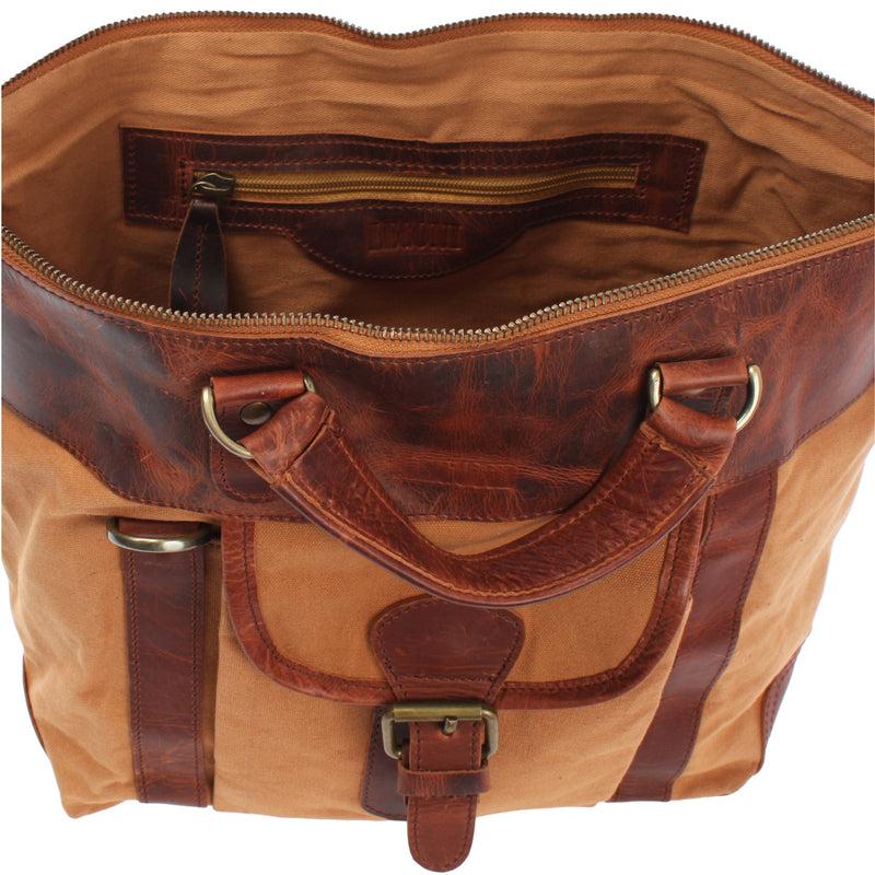 Leconi Henkeltasche Damentasche Canvas Leder cognac LE0043 Speichern exportieren