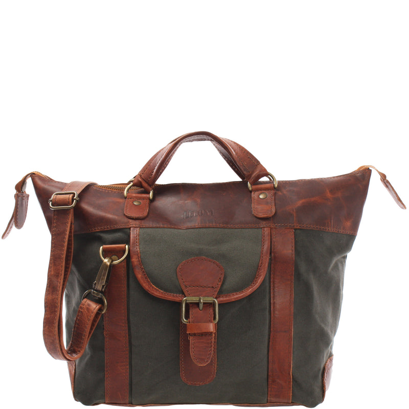 Leconi Henkeltasche Damentasche Canvas Leder grün LE0043