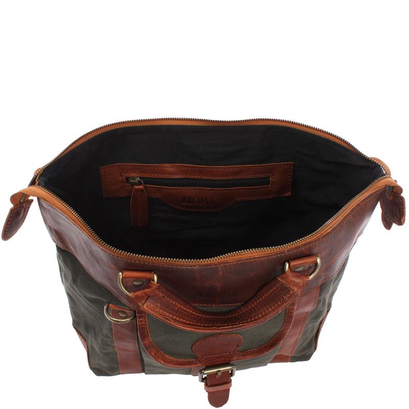 Leconi Henkeltasche Damentasche Canvas Leder grün LE0043 Black Friday Preise