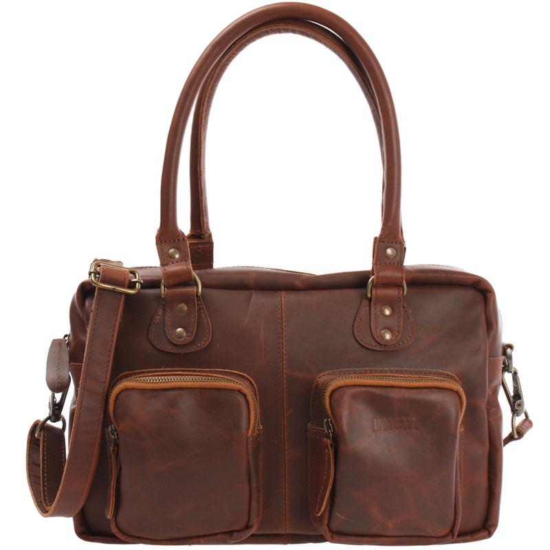 Leconi Schultertasche Handtasche Henkeltasche Damen Leder braun LE0046