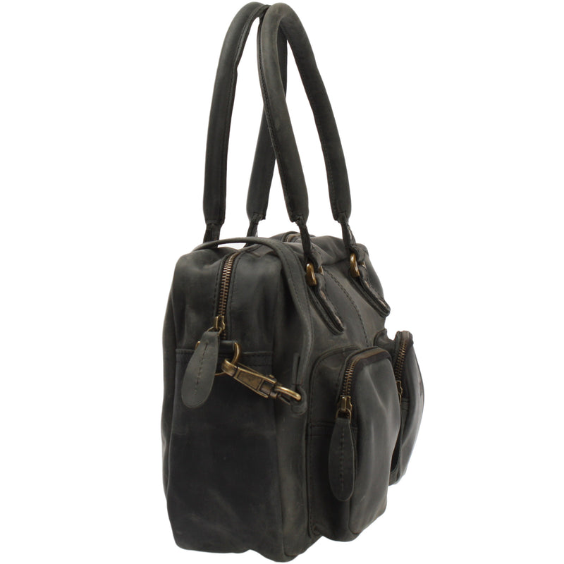 Leconi Schultertasche Handtasche Henkeltasche Damen Leder grau LE0046 zollfrei