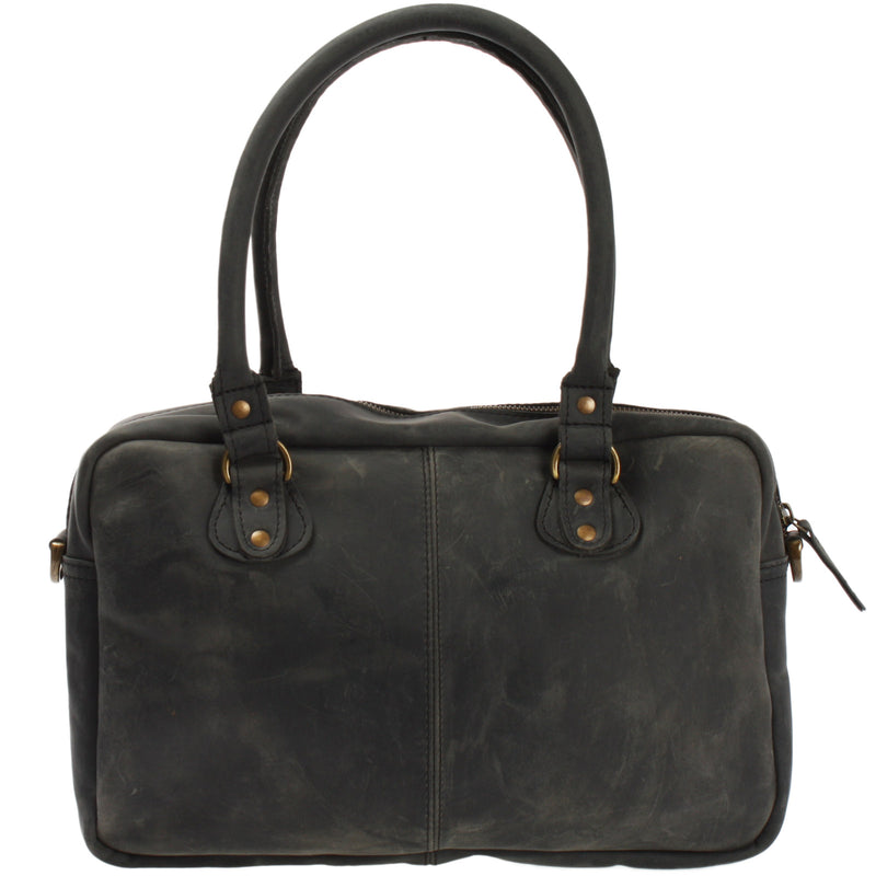 Leconi Schultertasche Handtasche Henkeltasche Damen Leder grau LE0046 zollfrei