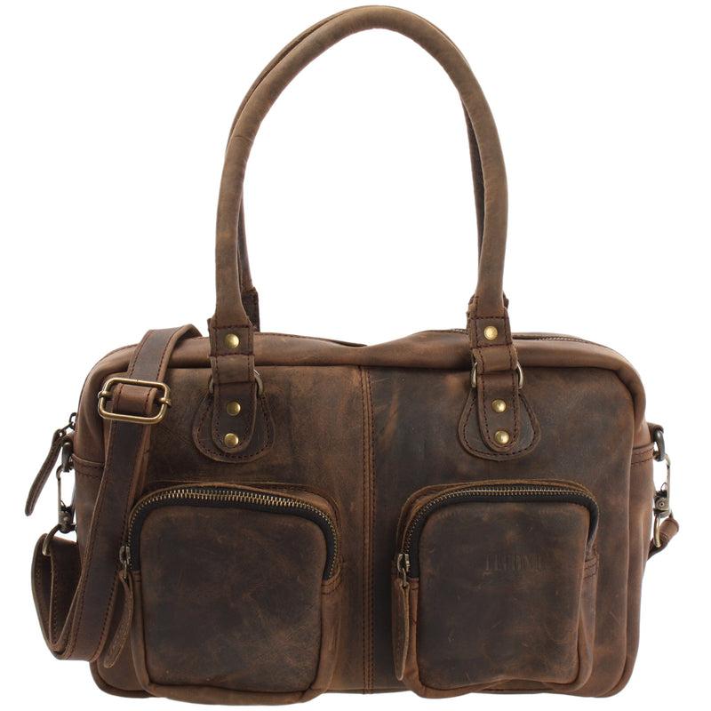 Leconi Schultertasche Handtasche Henkeltasche Damen Leder schlamm LE0046