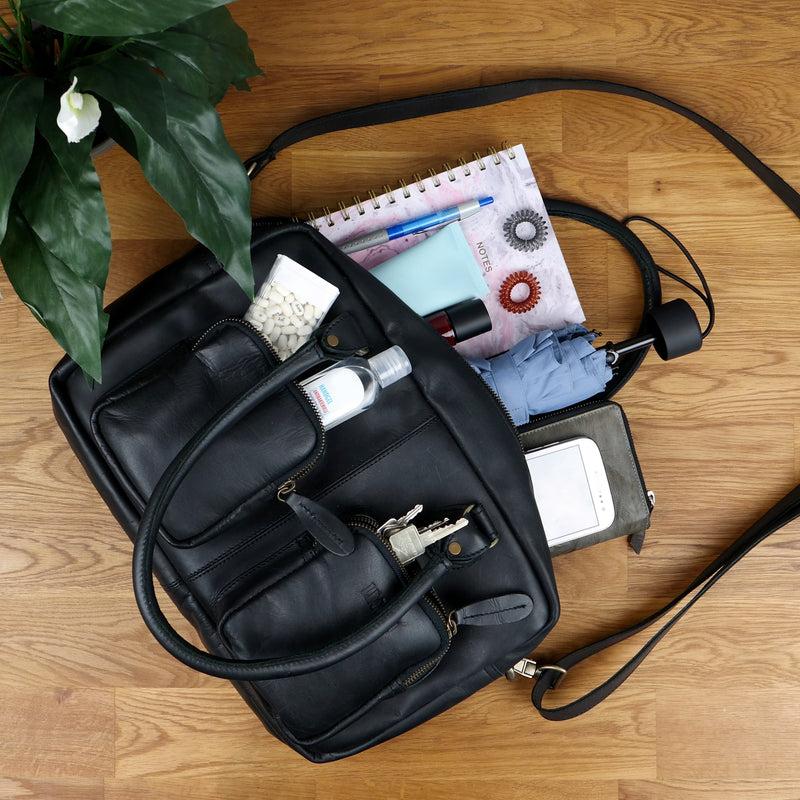 Leconi Schultertasche Handtasche Henkeltasche Damen Leder schwarz LE0046 Rabatte dieses Monats