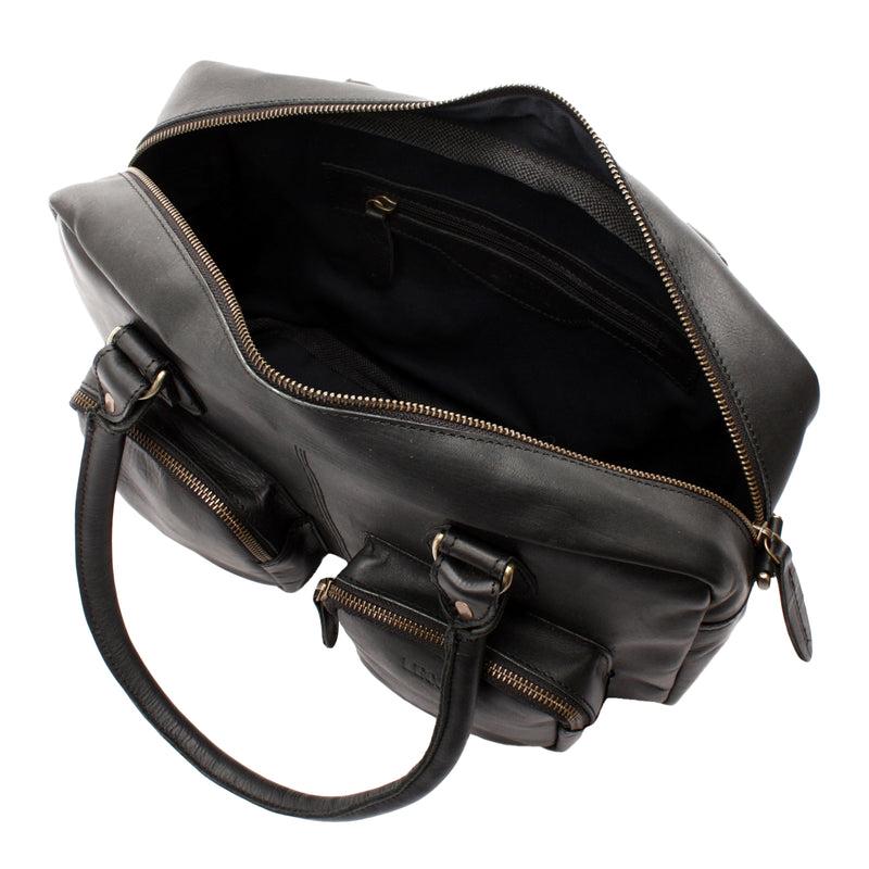 Leconi Schultertasche Handtasche Henkeltasche Damen Leder schwarz LE0046 Rabatte dieses Monats