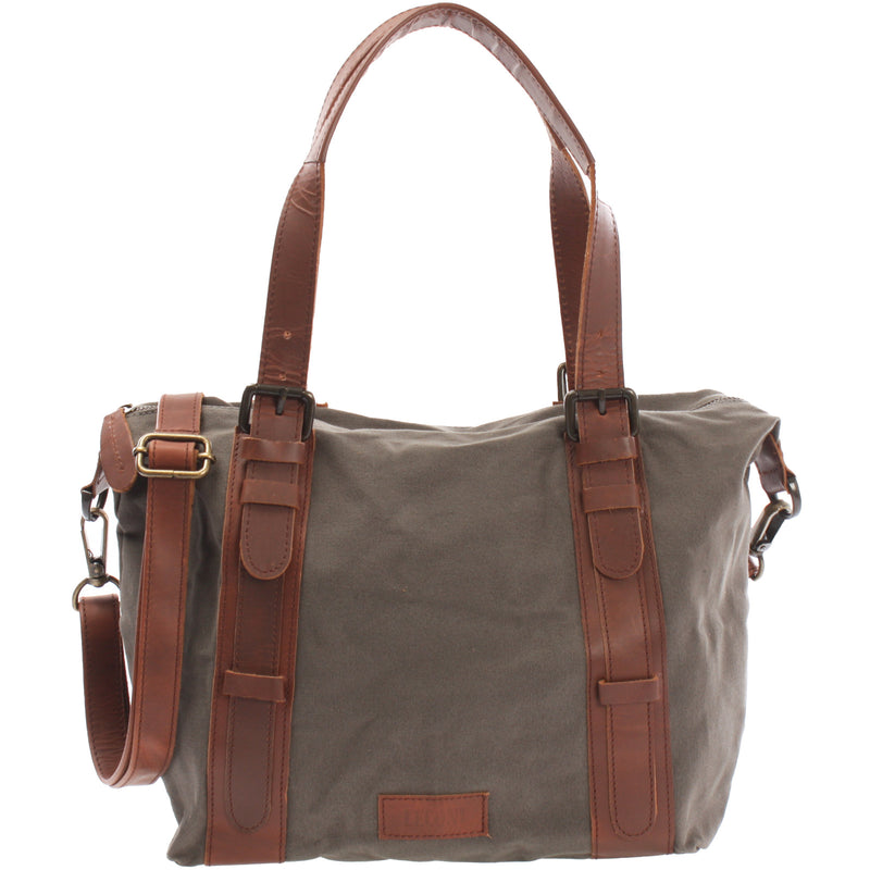 Leconi Schultertasche Henkeltasche Handtasche Leder Canvas grau LE0049