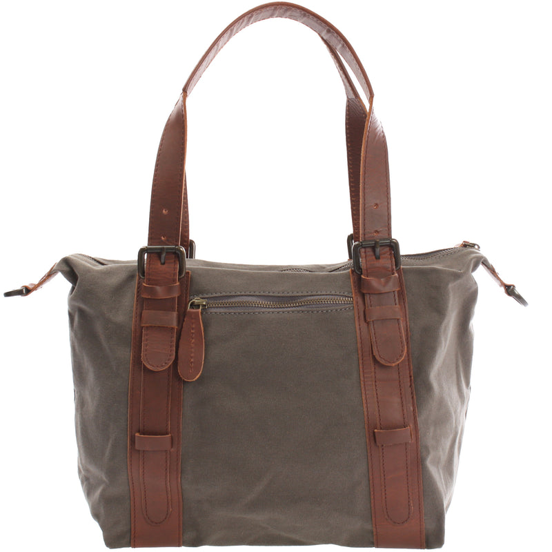 Leconi Schultertasche Henkeltasche Handtasche Leder Canvas grau LE0049 2025