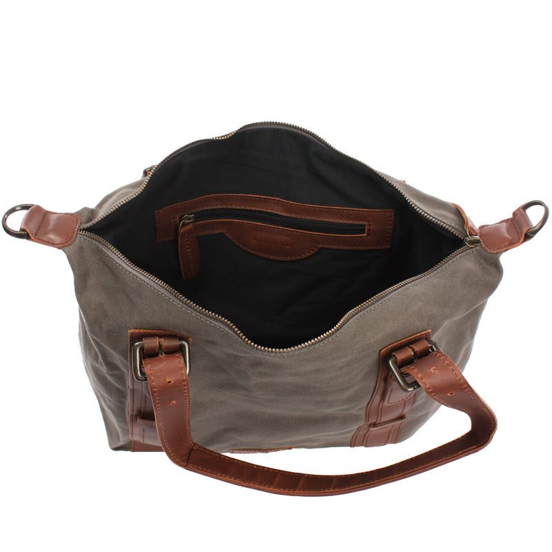 Leconi Schultertasche Henkeltasche Handtasche Leder Canvas grau LE0049 2025