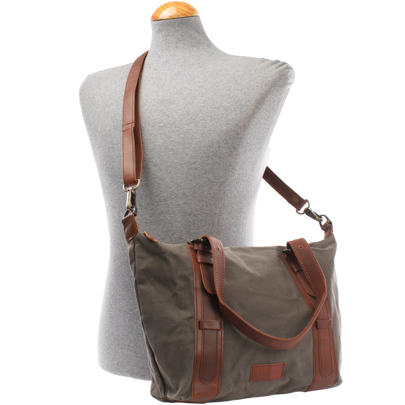 Leconi Schultertasche Henkeltasche Handtasche Leder Canvas grau LE0049 2025
