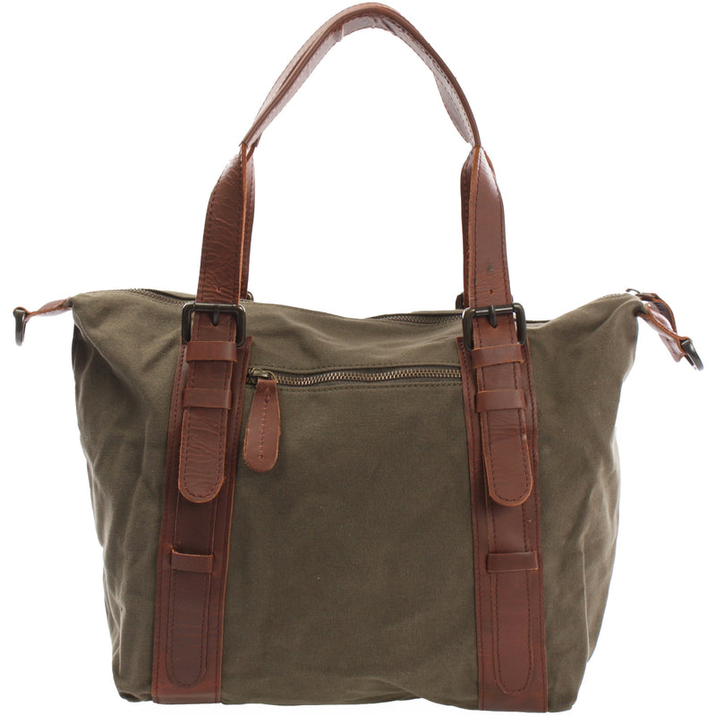 Leconi Schultertasche Henkeltasche Handtasche Leder Canvas grün LE0049 Online