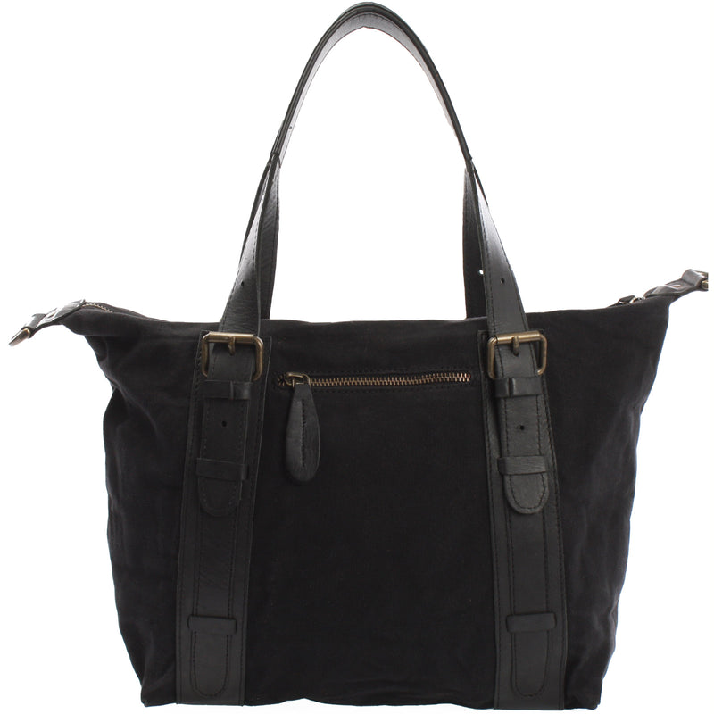 Leconi Schultertasche Henkeltasche Handtasche Leder Canvas schwarz LE0049 Outlet