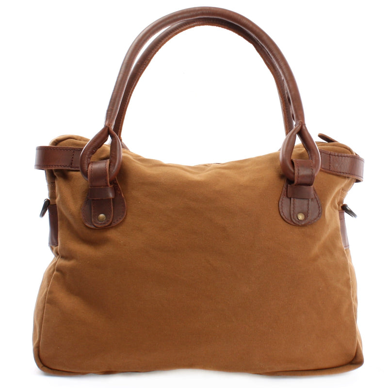 Leconi Schultertasche Henkeltasche Damentasche Handtasche Leder Canvas cognac LE0050 Auslauf