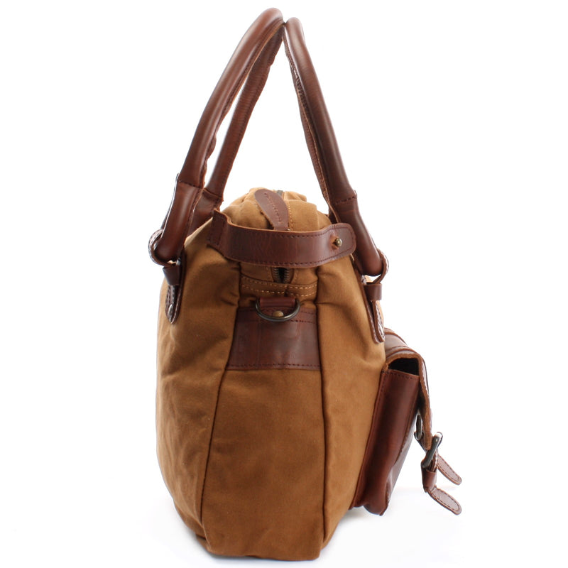 Leconi Schultertasche Henkeltasche Damentasche Handtasche Leder Canvas cognac LE0050 Auslauf