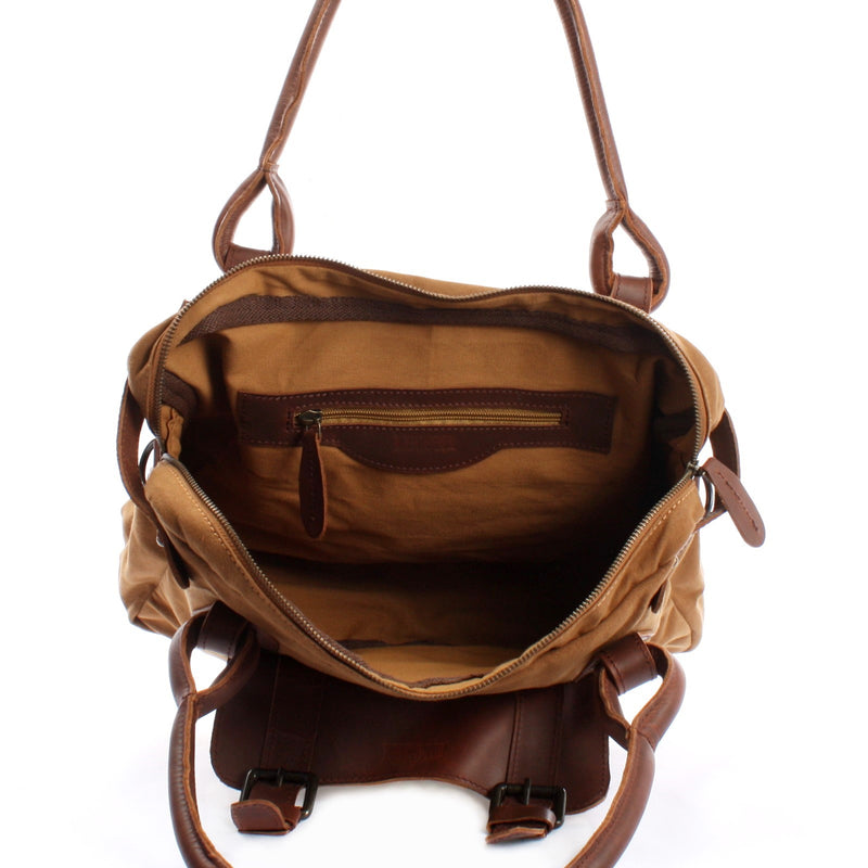 Leconi Schultertasche Henkeltasche Damentasche Handtasche Leder Canvas cognac LE0050 Auslauf
