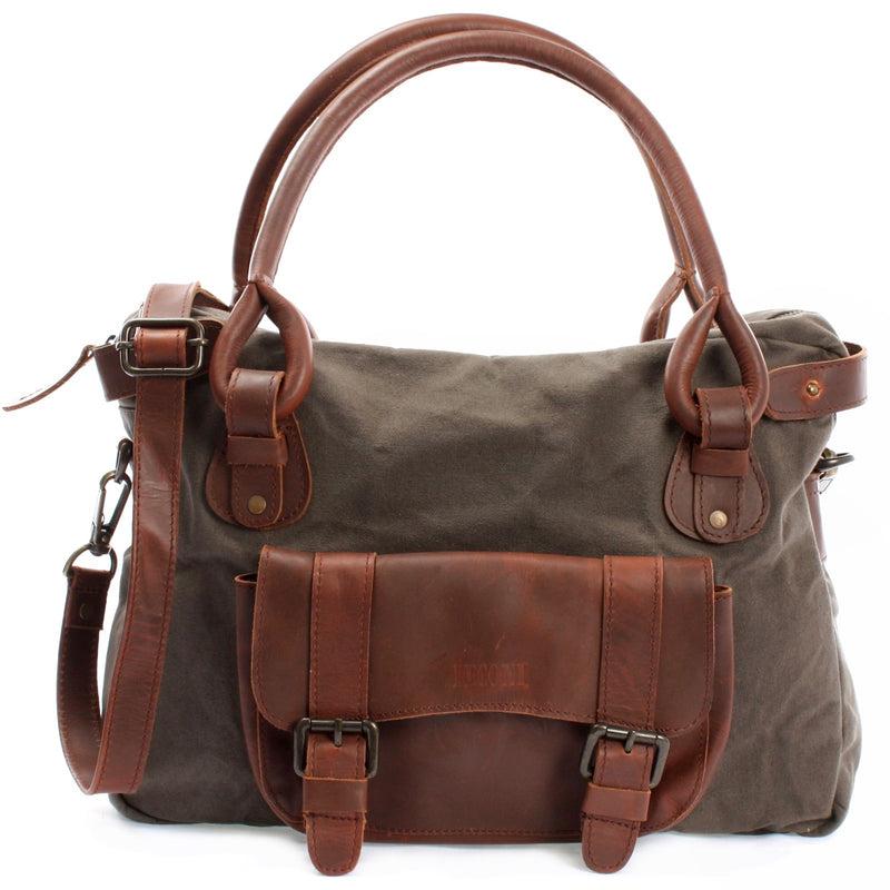 Leconi Schultertasche Henkeltasche Damentasche Handtasche Leder Canvas grau LE0050