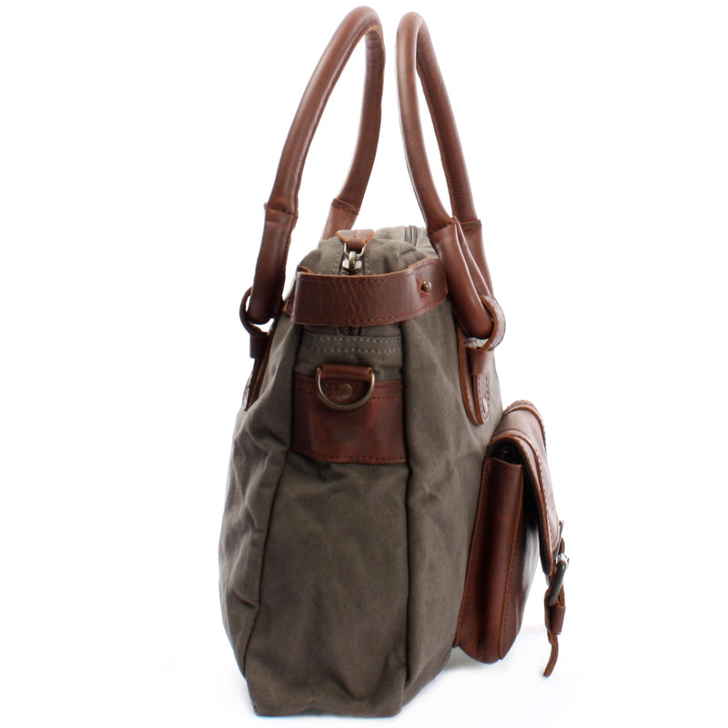 Leconi Schultertasche Henkeltasche Damentasche Handtasche Leder Canvas grau LE0050 Verkauf