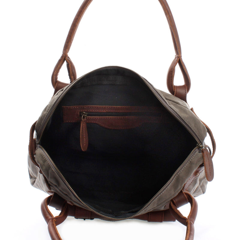 Leconi Schultertasche Henkeltasche Damentasche Handtasche Leder Canvas grau LE0050 Verkauf