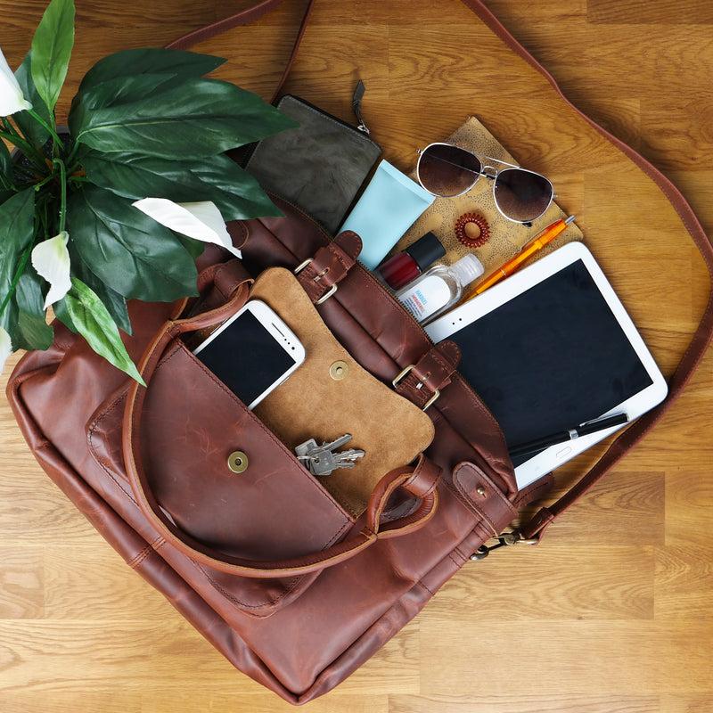 Leconi Schultertasche Henkeltasche Damentasche Handtasche Leder braun LE0050 Angebote