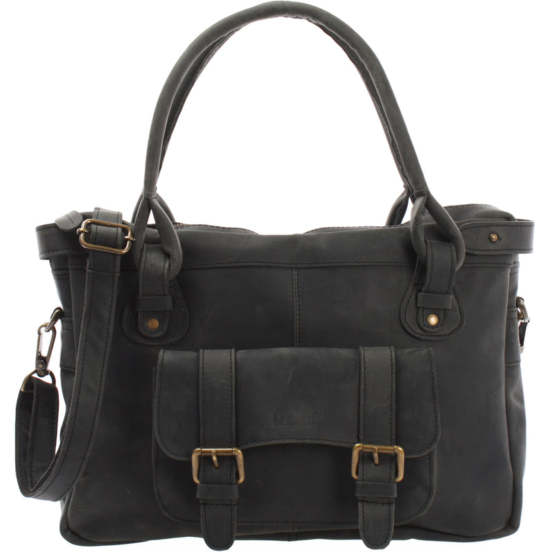 Leconi Schultertasche Henkeltasche Damentasche Handtasche Leder grau LE0050