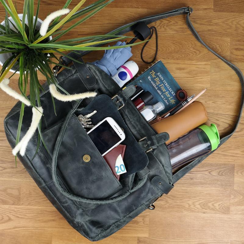Leconi Schultertasche Henkeltasche Damentasche Handtasche Leder grau LE0050 Hotsell