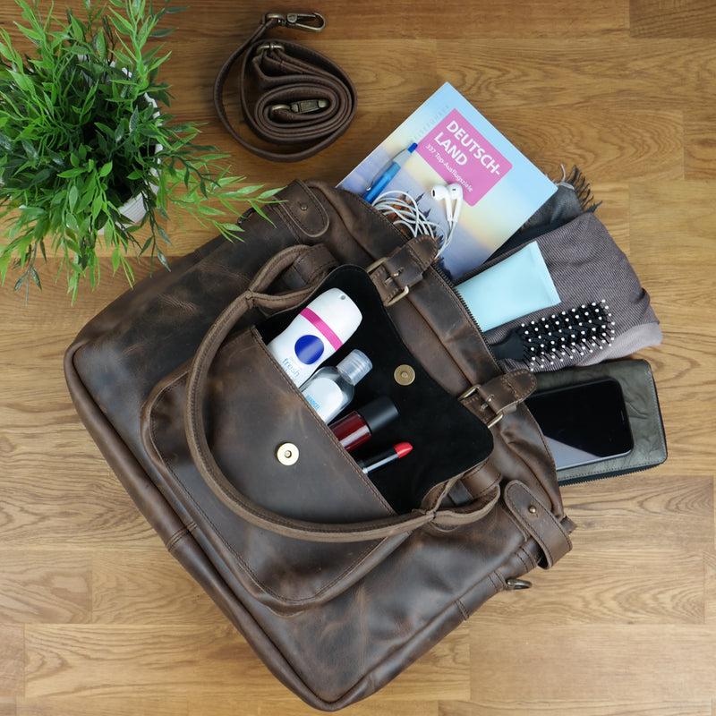Leconi Schultertasche Henkeltasche Damentasche Handtasche Leder schlamm LE0050 im Angebot