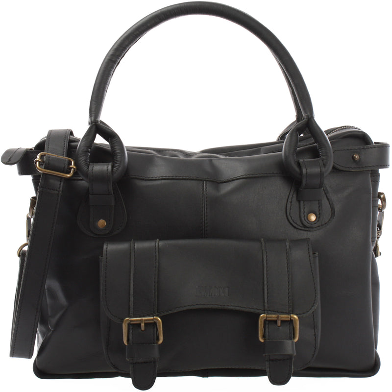 Leconi Schultertasche Henkeltasche Damentasche Handtasche Leder schwarz LE0050