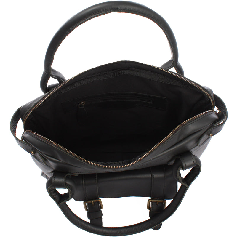 Leconi Schultertasche Henkeltasche Damentasche Handtasche Leder schwarz LE0050 Schlussverkauf