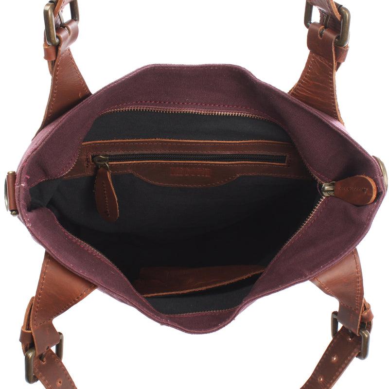 Leconi Schultertasche Umhängetasche Henkeltasche Shopper Damentasche Canvas Leder bordeaux LE0054 Günstiger Verkauf