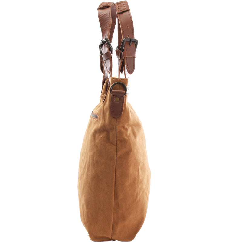 Leconi Schultertasche Umhängetasche Henkeltasche Shopper Damentasche Canvas Leder cognac LE0054 Fabrikverkauf
