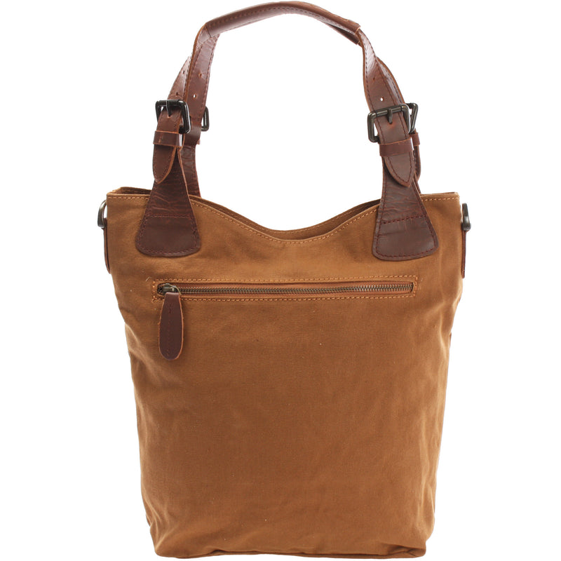 Leconi Schultertasche Umhängetasche Henkeltasche Shopper Damentasche Canvas Leder cognac LE0054 Fabrikverkauf