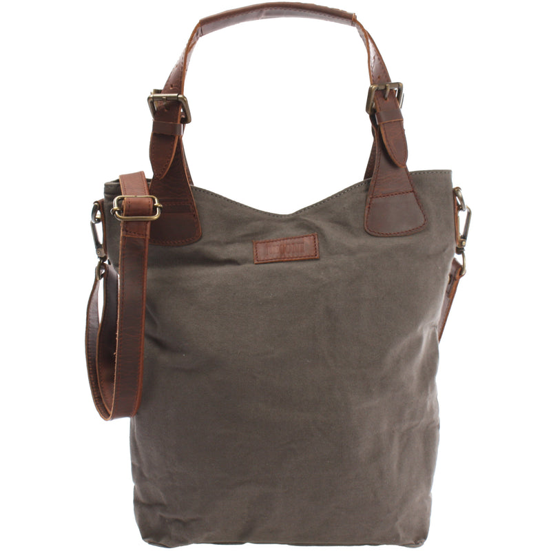 Leconi Schultertasche Umhängetasche Henkeltasche Shopper Damentasche Canvas Leder grau LE0054