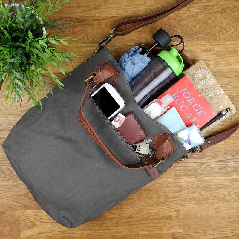 Leconi Schultertasche Umhängetasche Henkeltasche Shopper Damentasche Canvas Leder grau LE0054 Meist gekauft
