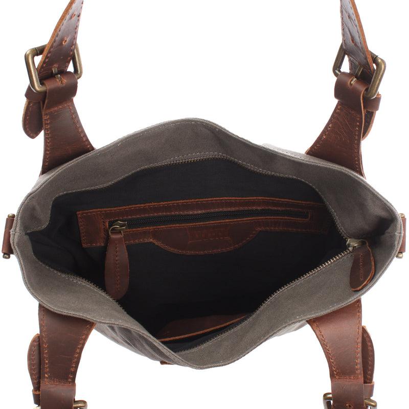 Leconi Schultertasche Umhängetasche Henkeltasche Shopper Damentasche Canvas Leder grau LE0054 Meist gekauft