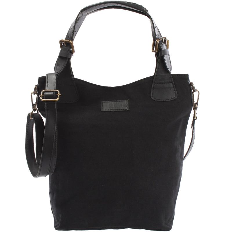 Leconi Schultertasche Umhängetasche Henkeltasche Shopper Damentasche Canvas Leder schwarz LE0054