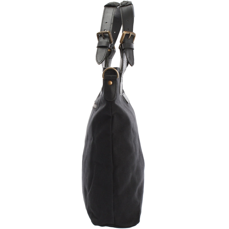 Leconi Schultertasche Umhängetasche Henkeltasche Shopper Damentasche Canvas Leder schwarz LE0054 Kostenloser Versand