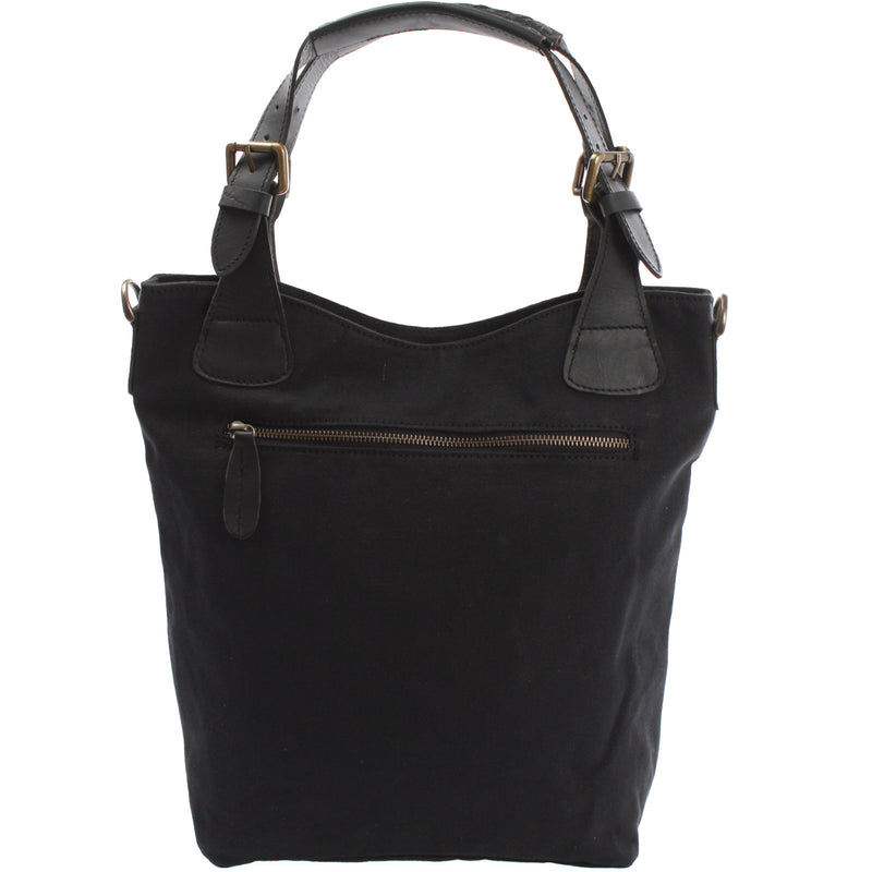 Leconi Schultertasche Umhängetasche Henkeltasche Shopper Damentasche Canvas Leder schwarz LE0054 Kostenloser Versand