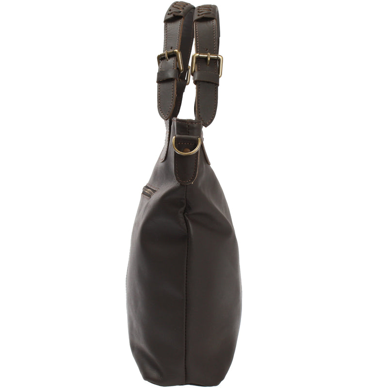 Leconi Umhängetasche Schultertasche Henkeltasche Damentasche Leder dunkelbraun LE0054 Fabrik Onlineshop