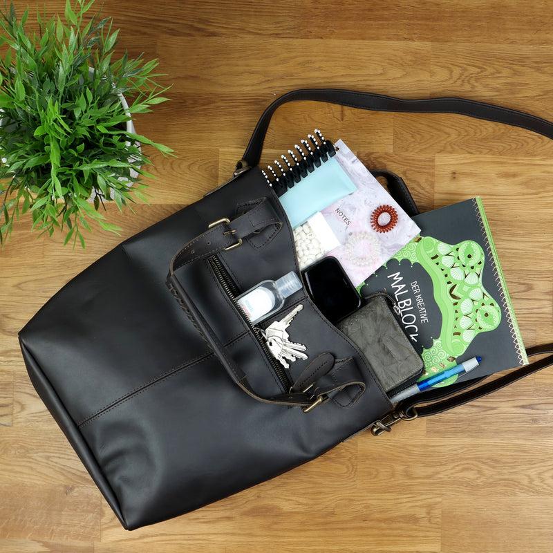 Leconi Umhängetasche Schultertasche Henkeltasche Damentasche Leder dunkelbraun LE0054 Fabrik Onlineshop